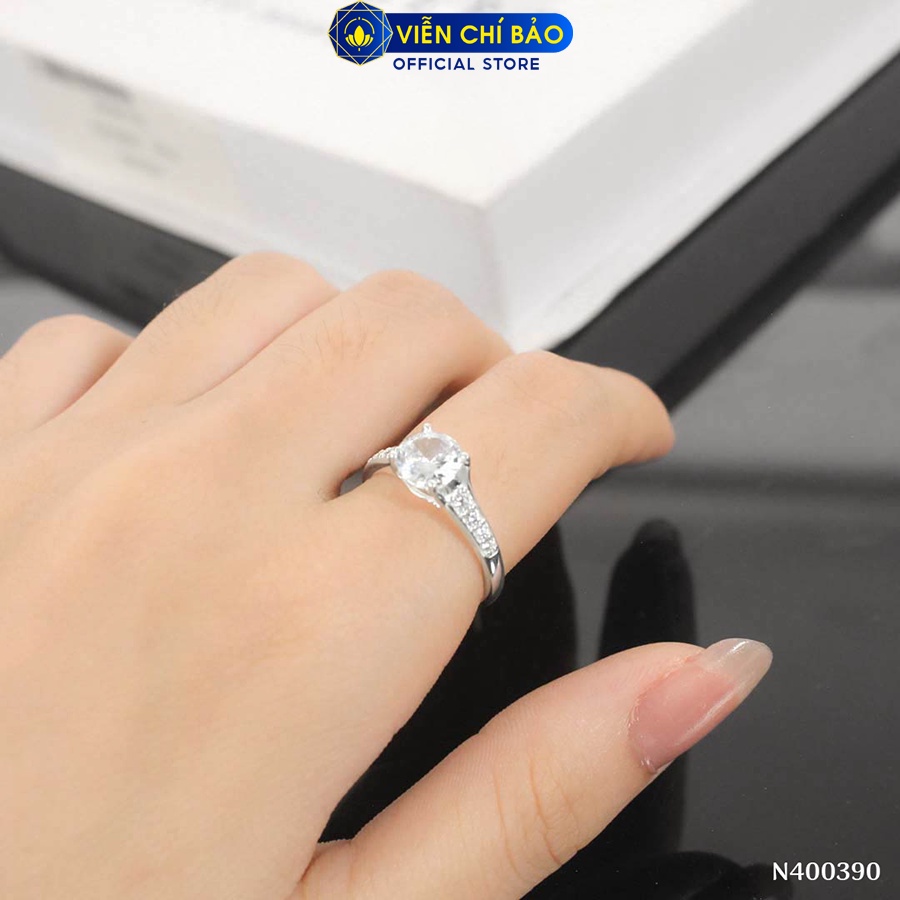 Nhẫn bạc nữ đá trắng viền New chất liệu bạc 925 thời trang phụ kiện trang sức Viễn Chí Bảo N400390