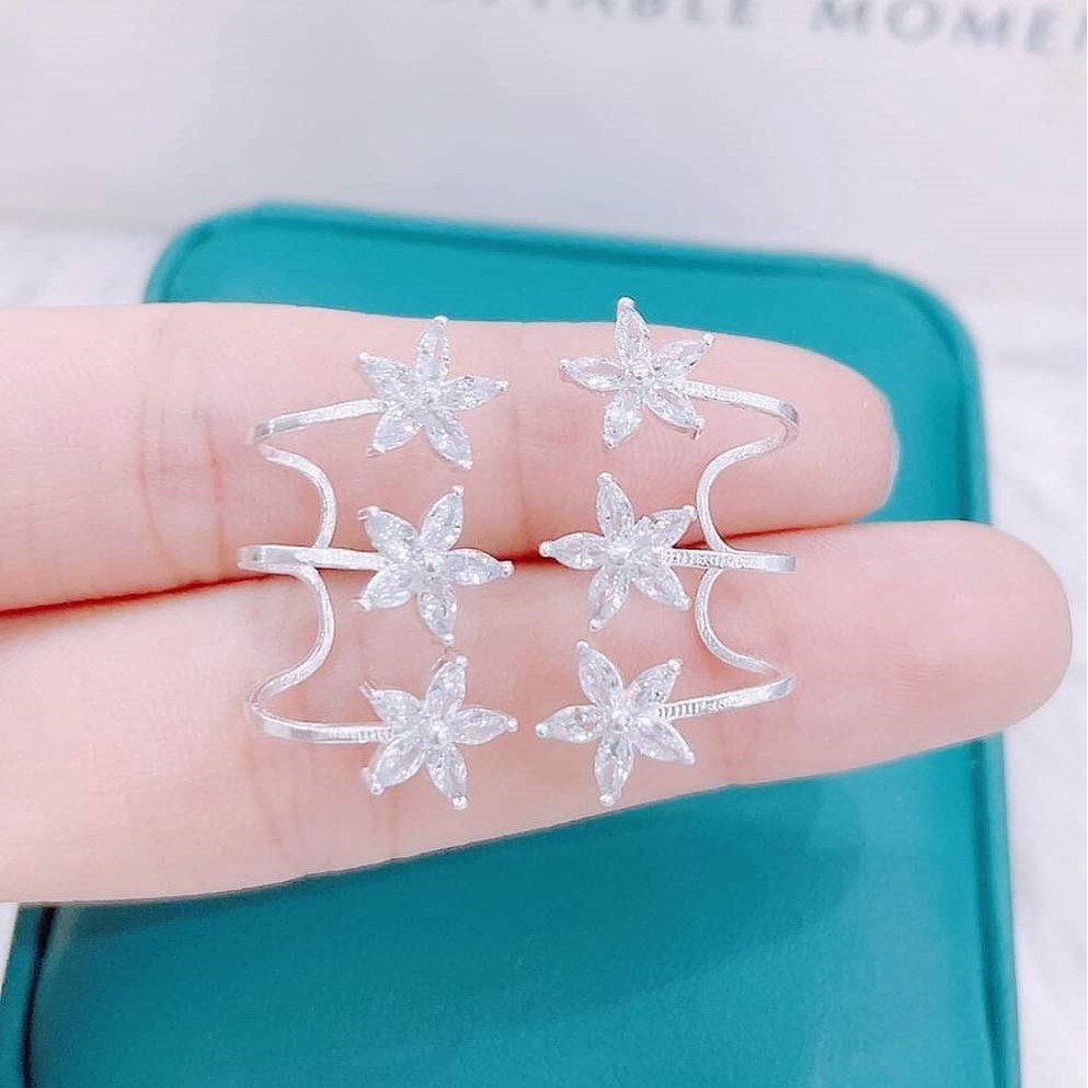 Bông tai bạc nữ dạng kẹp hình hoa sao lấp lánh, khuyên tai chất liệu bạc ta - Trang sức bạc Evasilver