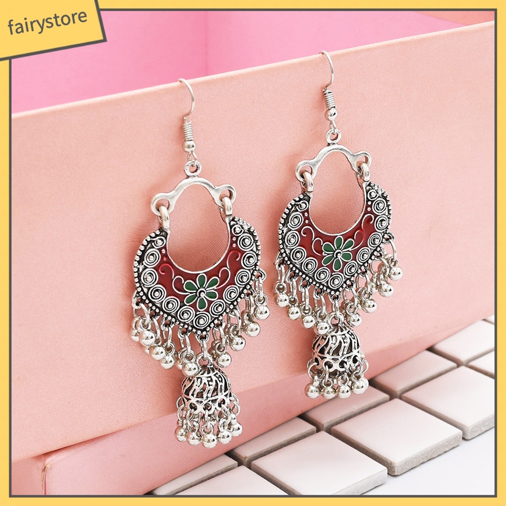 Bông tai dáng dài hình hoa phối tua rua phong cách bohemian