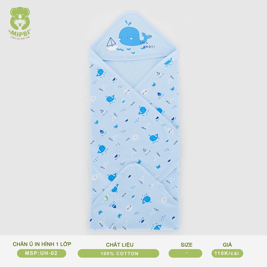 Chăn ủ cho bé chăn ủ cho bé sơ sơ sinh Mipbi 1 lớp in họa tiết cao cấp kích thước 80x80cm
