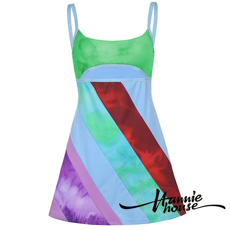 Đầm Chữ A Cổ Chữ U Màu Sắc Tương Phản Thời Trang Cho Nữ