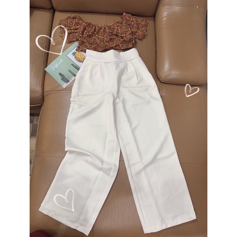 SET ÁO HOA 3 MÀU x QUẦN TRẮNG SUÔNG (TR)