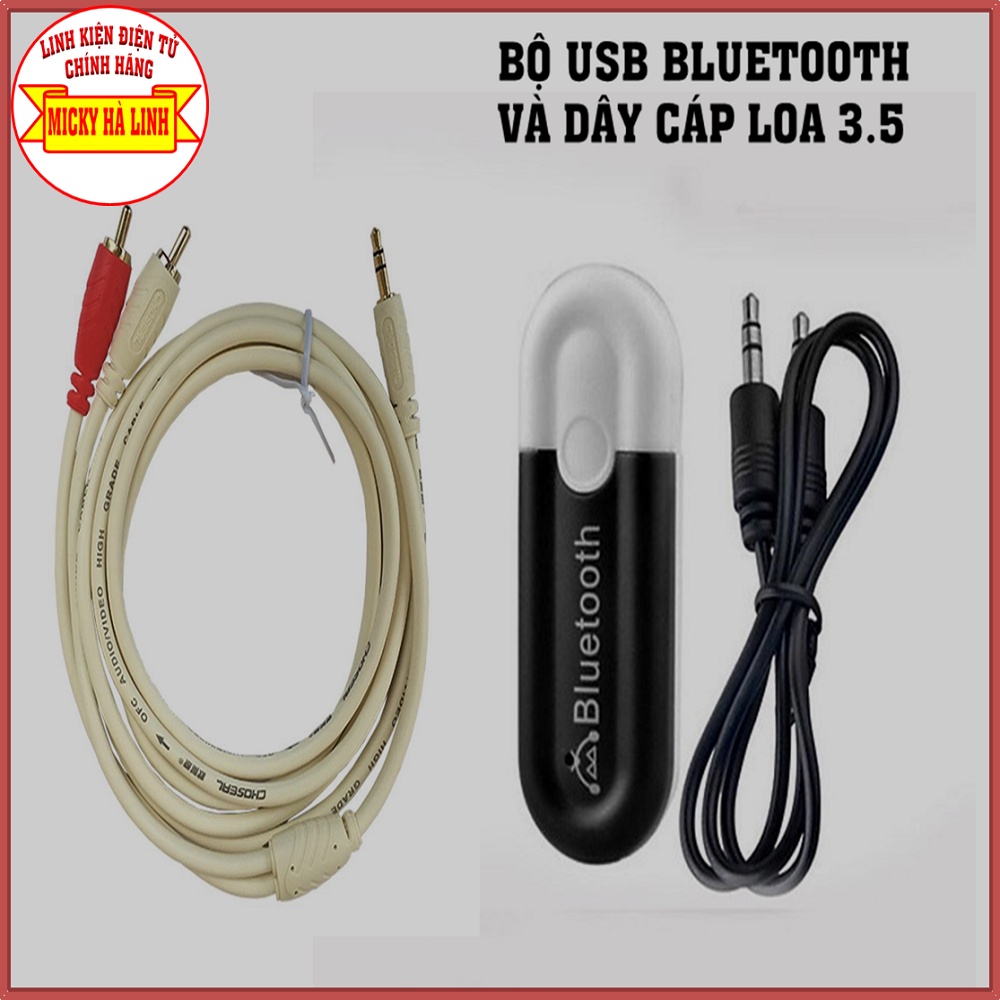 Usb Bluetooth Dongle HJX-001 &amp; Dây AV 3.5 bông sen– Biến loa thường thành loa Bluetooth