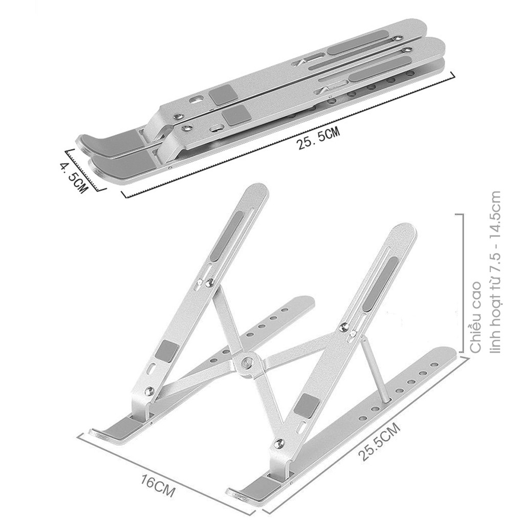 Chân đế tản nhiệt đa năng cho laptop, máy tính bảng - Giá kê laptop gập gọn bằng hợp kim nhôm