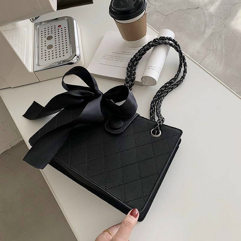 Túi Xách Nữ, Túi Công Sở Thắt Nơ Họa Tiết Ô Trám Sang Trọng, Dây Xích Phối Da Cao Cấp