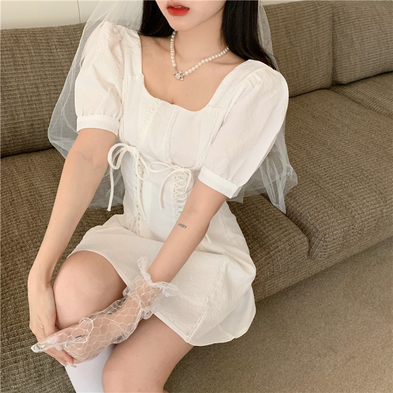 Đầm nữ trắng kiểu a dáng xòe Emilyshop