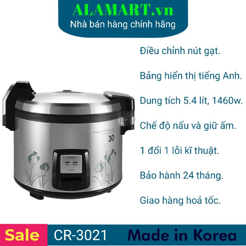 NỒI CƠM ĐIỆN CUCKOO 5.4 LÍT CR-3021 nhập khẩu Hàn Quốc dùng cho 10 - 20 người ăn nấu 3 kg gạo