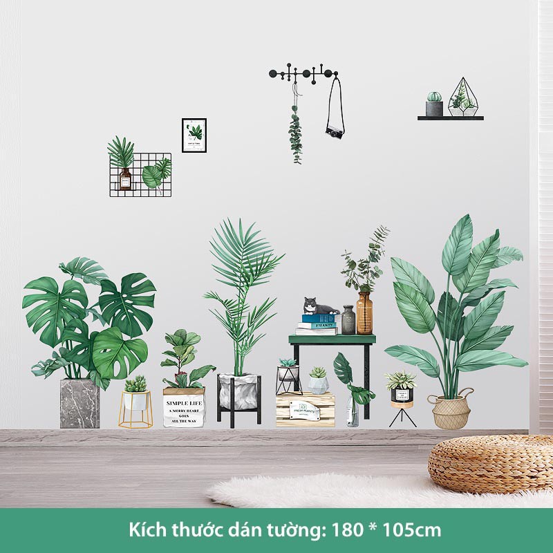 Tranh dán tường trang trí ký túc xá, decal dán tường trang trí decor phòng ngủ (Tropical Mèo)