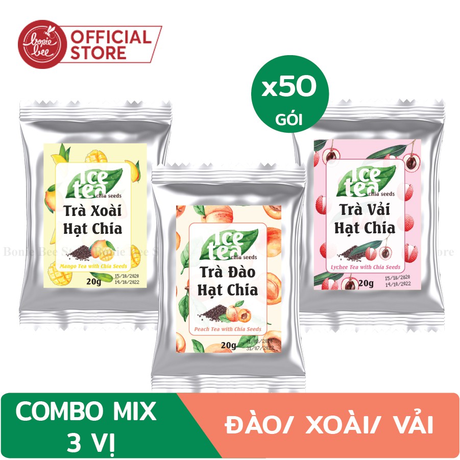 50 Gói Trà Trái Cây Hạt Chia (VỊ ĐÀO/ XOÀI/VẢI) - THƠM NGON ĐẬM VỊ