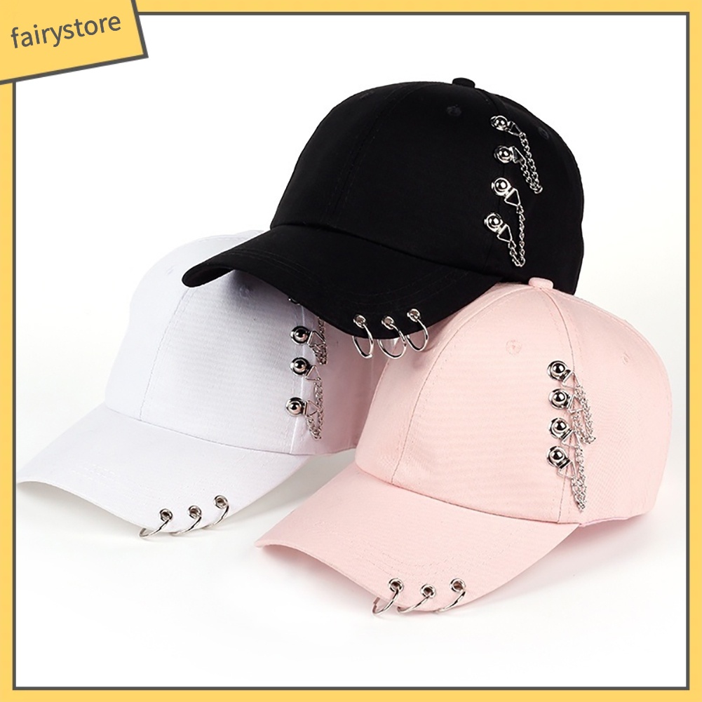 Mũ lưỡi trai phối khuyên kim loại cá tính tùy chọn màu sắc dành cho nữ