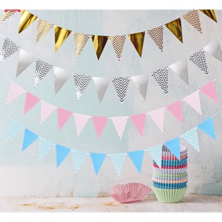 Dây cờ tam giác nhũ kim trang trí sinh nhật, nhà cửa