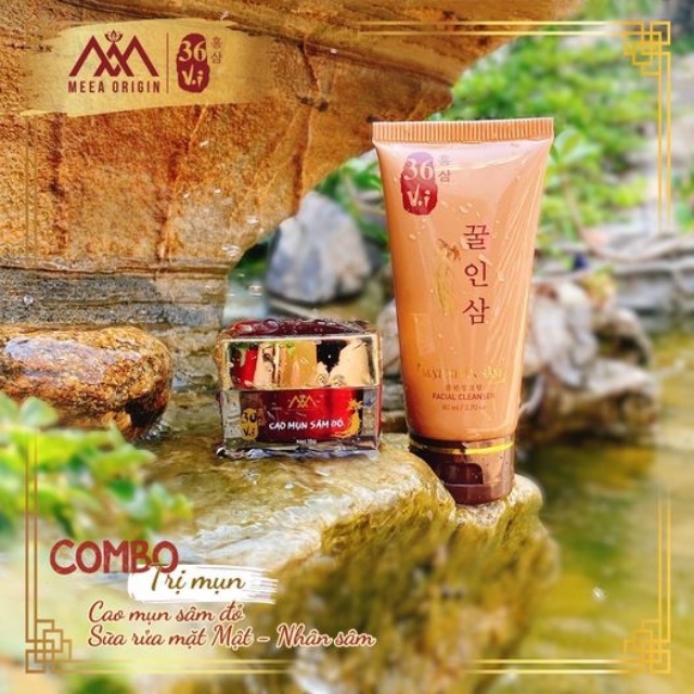 combo kem mụn Cao Sâm Đỏ 15g + sữa rửa mặt Mật Nhân Sâm 80ml 36 Vị MeeA Origin, sáng da, ngừa mụn, dưỡng ẩm