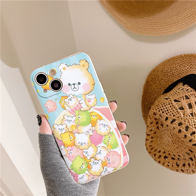 Ốp iphone cạnh vuông Bỏng ngô Gấu dễ thương cho ip 6/8/7/plus/x/xr/xsmax/12 pro max/11pro max/13 pro max-nt042