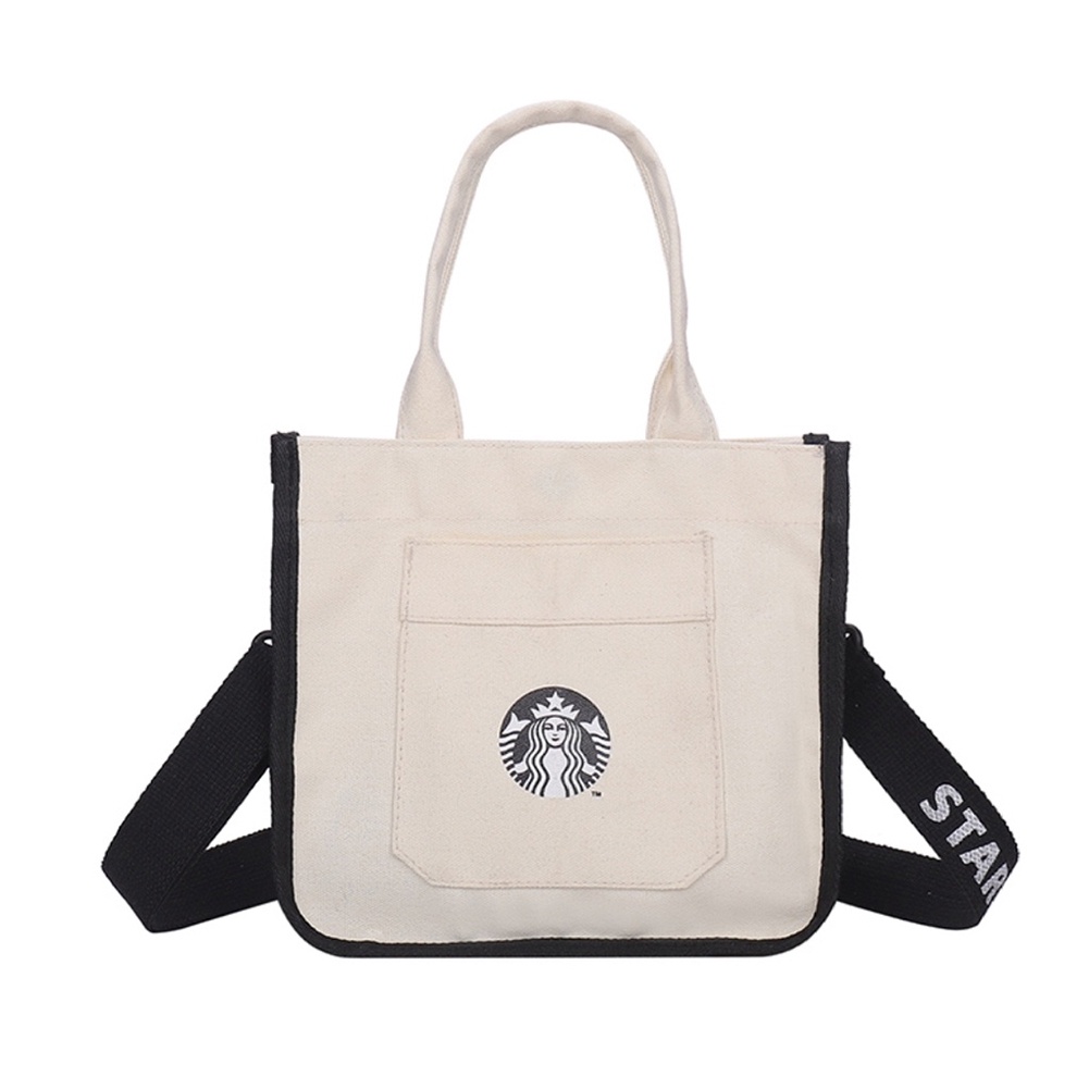 Túi Tote Vải Canvas Đựng Cơm Trưa Cỡ Lớn Họa Tiết Starbucks Chất Lượng Cao