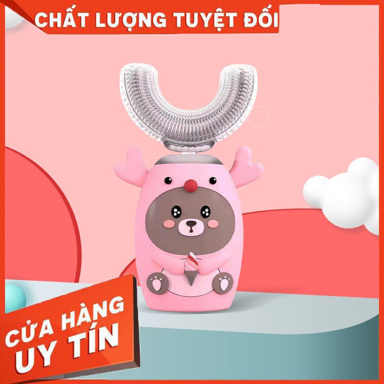 TẶNG KÈM CỐC VÀ KEM ĐÁNH RĂNGBàn chải đánh răng điện chữ U cho trẻ em, Máy đánh răng tự động tạo thói quen cho bé