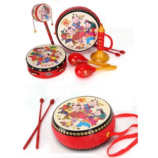 Đồ chơi Trung thu Bộ 6 chi tiết trống da lắc xúc xắc kèn họa tiết cổ truyền