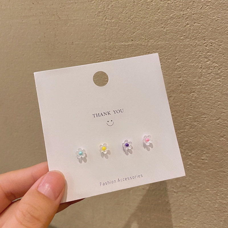 Bông Tai 4pcs Korea Style Flower Earrings Set Stud Cute Colorful Candy Color Earring for Women Girl Jewelry