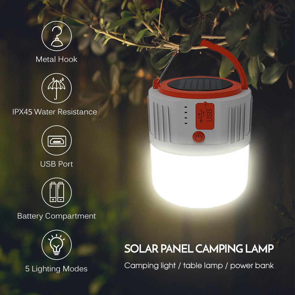 Đèn pin năng lượng mặt trời siêu sáng chống nước có thể sạc lại bằng cổng USB tiện dụng đa năng cho cắm trại