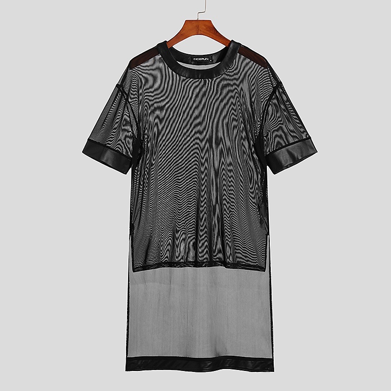 Áo Thun Nam Tay Dài Vải Da Xuyên Thấu Phong Cách Gothic