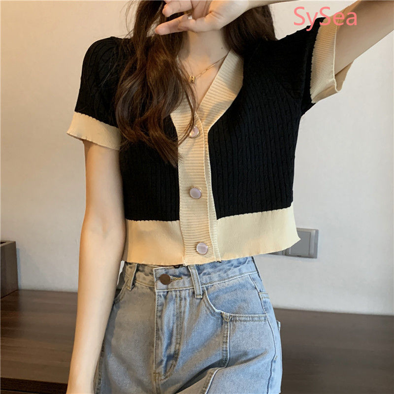 Áo Cardigan Dệt Kim Tay Ngắn Cổ Chữ V Thời Trang Trẻ Trung Mùa Hè Cho Nữ