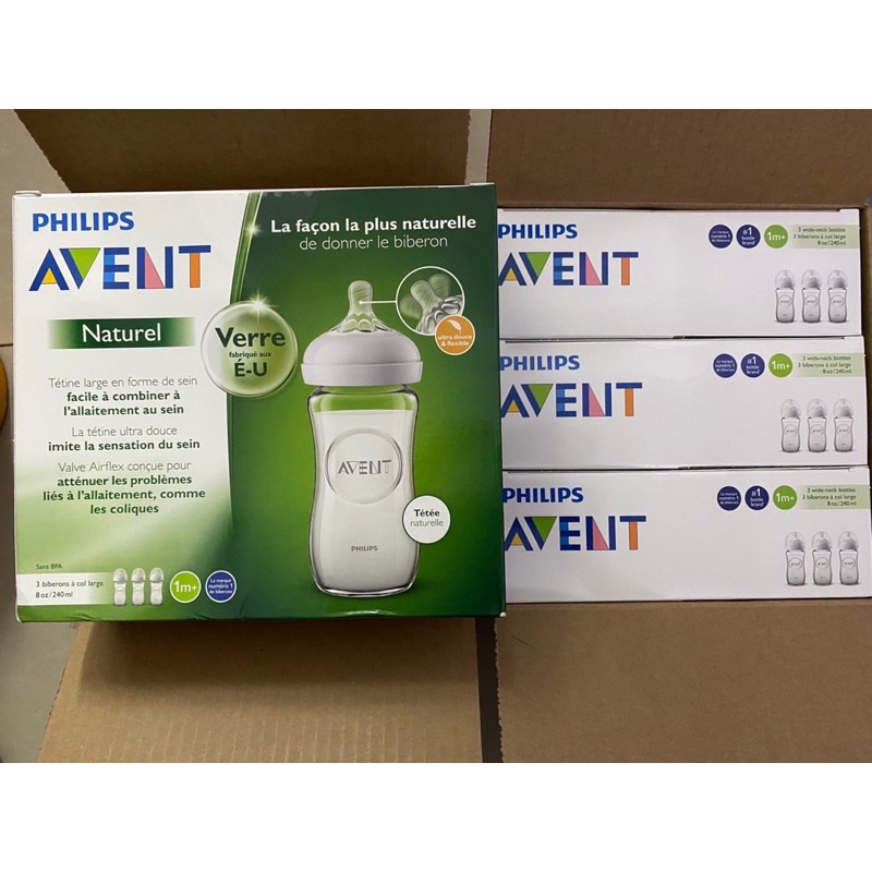 Avent mỹ] Bình thuỷ tinh Avent Natural nguyên hộp và tách set 125ml và 240ml