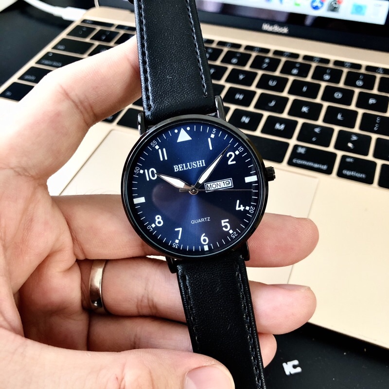 Đồng Hồ Nam Dây Da BELUSHI Máy Mỏng Hai Lịch Ngày Thứ Chống Nước