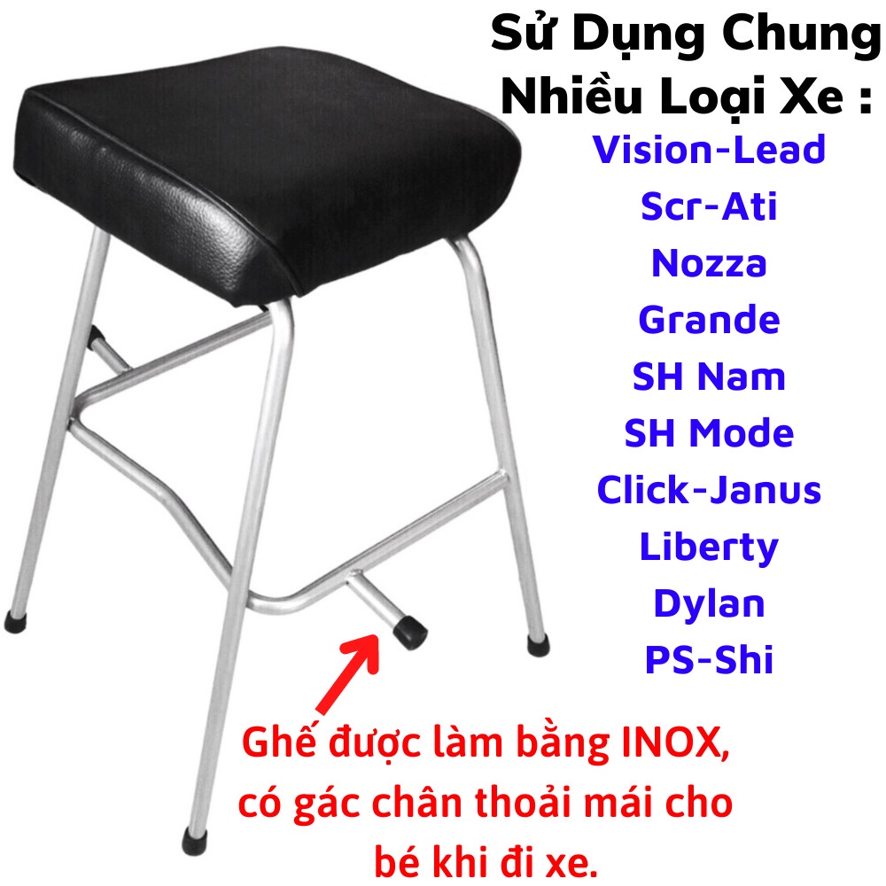 Ghế ngồi xe máy cho bé  SỈ= LẺ  Xe Tay Ga Yên Nệm, Không Tựa,,An Toàn Cho Bé