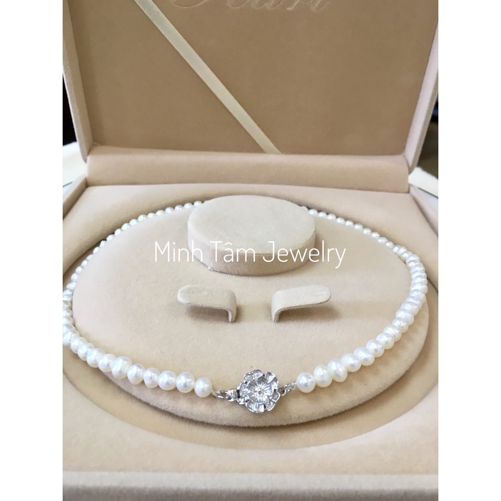 Vòng cổ Ngọc Minh Tâm Jewelry trai nuôi tự nhiên khoá bông hoa bạc 925 xi kim cao cấp