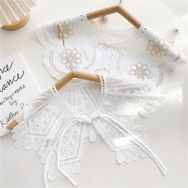 Cổ Áo Rời Thêu Họa Tiết Màu Trắng Dành Cho Nữ