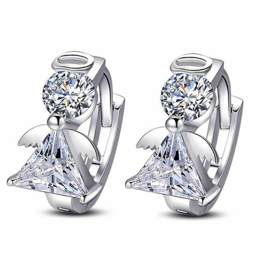 Bông tai tròn mạ bạc đính đá zircon thời trang