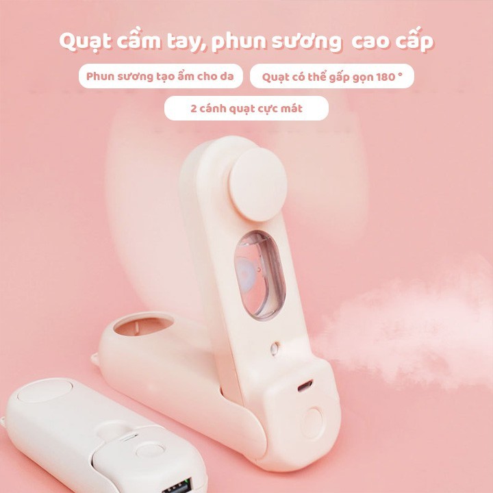 Quạt mini phun sương cầm tay gấp gọn, quạt cầm tay mini phun sương tích điện 3 chế độ