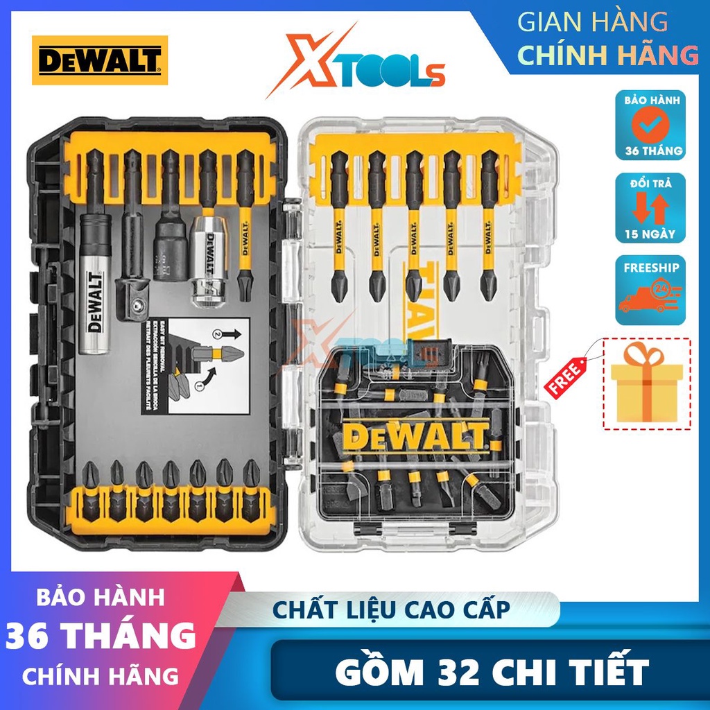 Bộ mũi vít 32 chi tiết DEWALT DWANGFT32SET hỗ trợ bắt, nối vít có từ, đầu vít khoẻ, cứng, chắc chắn [CHÍNH HÃNG][XTOOLS]