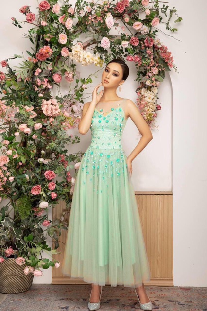 Đầm xoè 2 dây kết hoa nổi Siêu Xinh Sang Trọng - MS93YMM MM