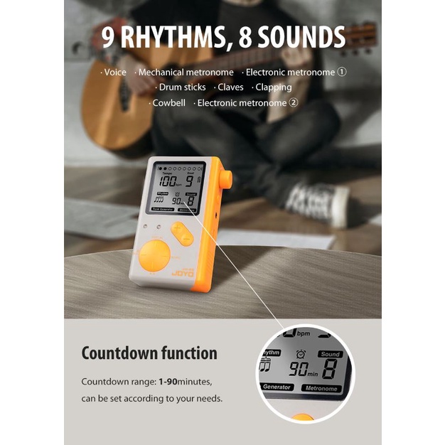 JOYO JM-92 Digital Metronome – Máy Đếm Nhịp Điện Tử Pin Sạc Type C Kèm Giá Đỡ Cho Người học Chơi Nhạc Cụ