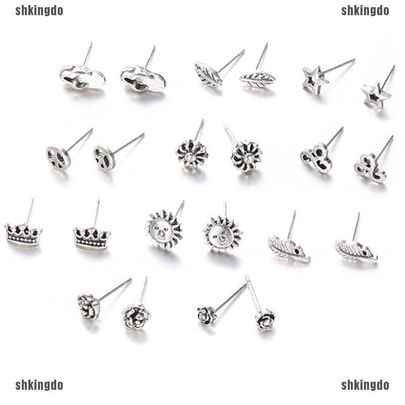 Set 11 cặp bông tai bằng hợp kim nhiều kiểu dáng cho nữ