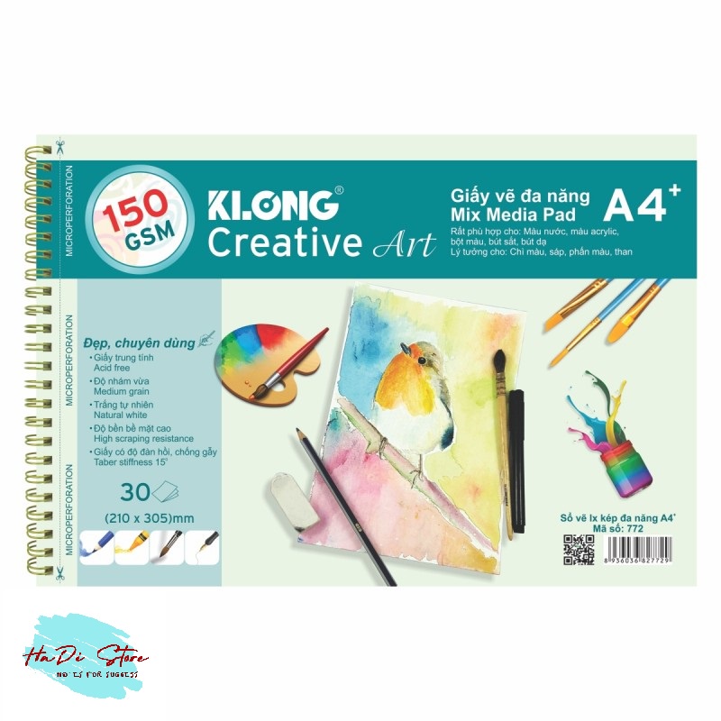 [HADI] KLONG Sổ vẽ lò xo đa năng giấy 150GSM size A4 - 30 tờ (MS:772)