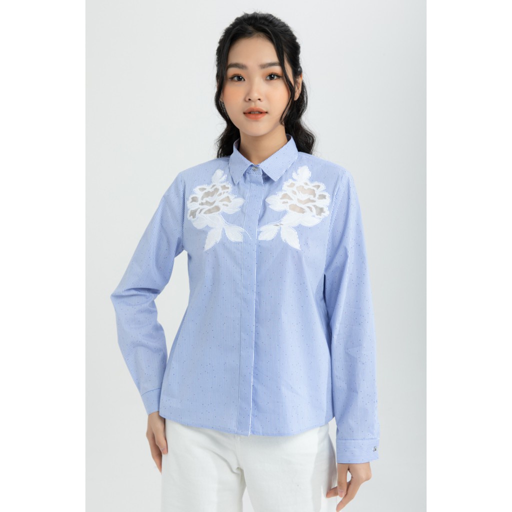 Áo sơ mi kẻ phối hoa nữ IVY moda MS 17M5803
