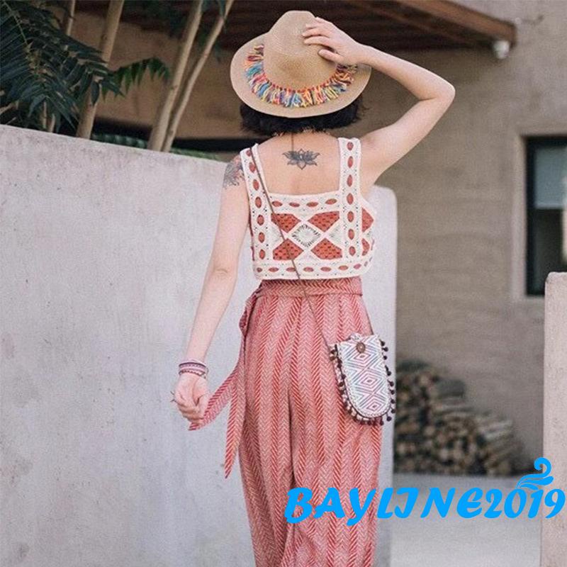 Áo Lửng Không Tay Cổ Vuông Phong Cách Bohemian Quyến Rũ Dành Cho Nữ
