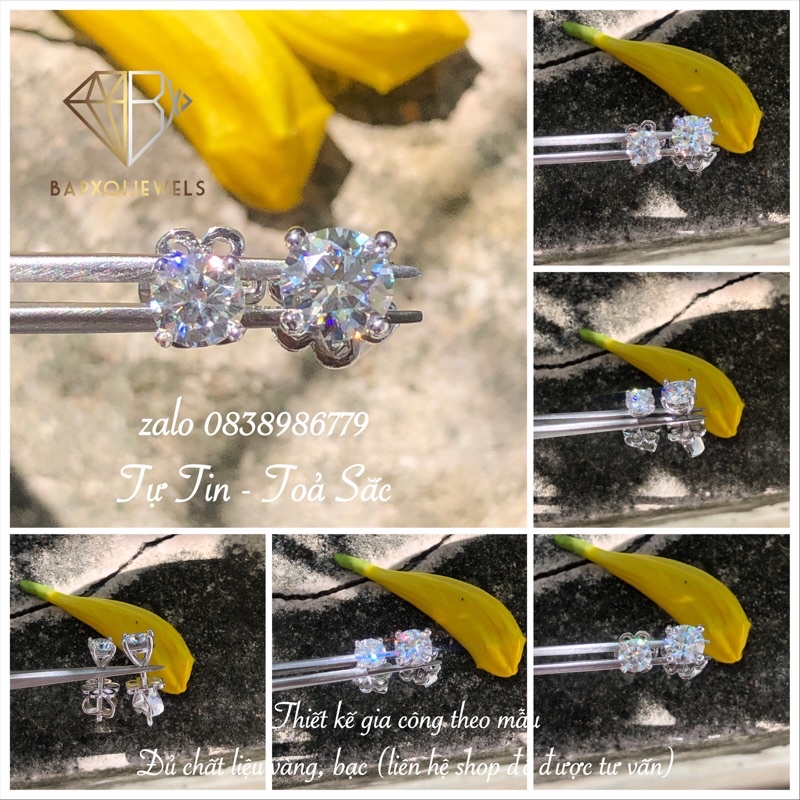 SIÊU GIẢM GIÁ-Moissanite-Bông tai Moissanite 4,5-5,4ly; Đôi; Bạc xi 2 lớp Bạch kim+Lớp keo bảo vệ lớp xi bền màu