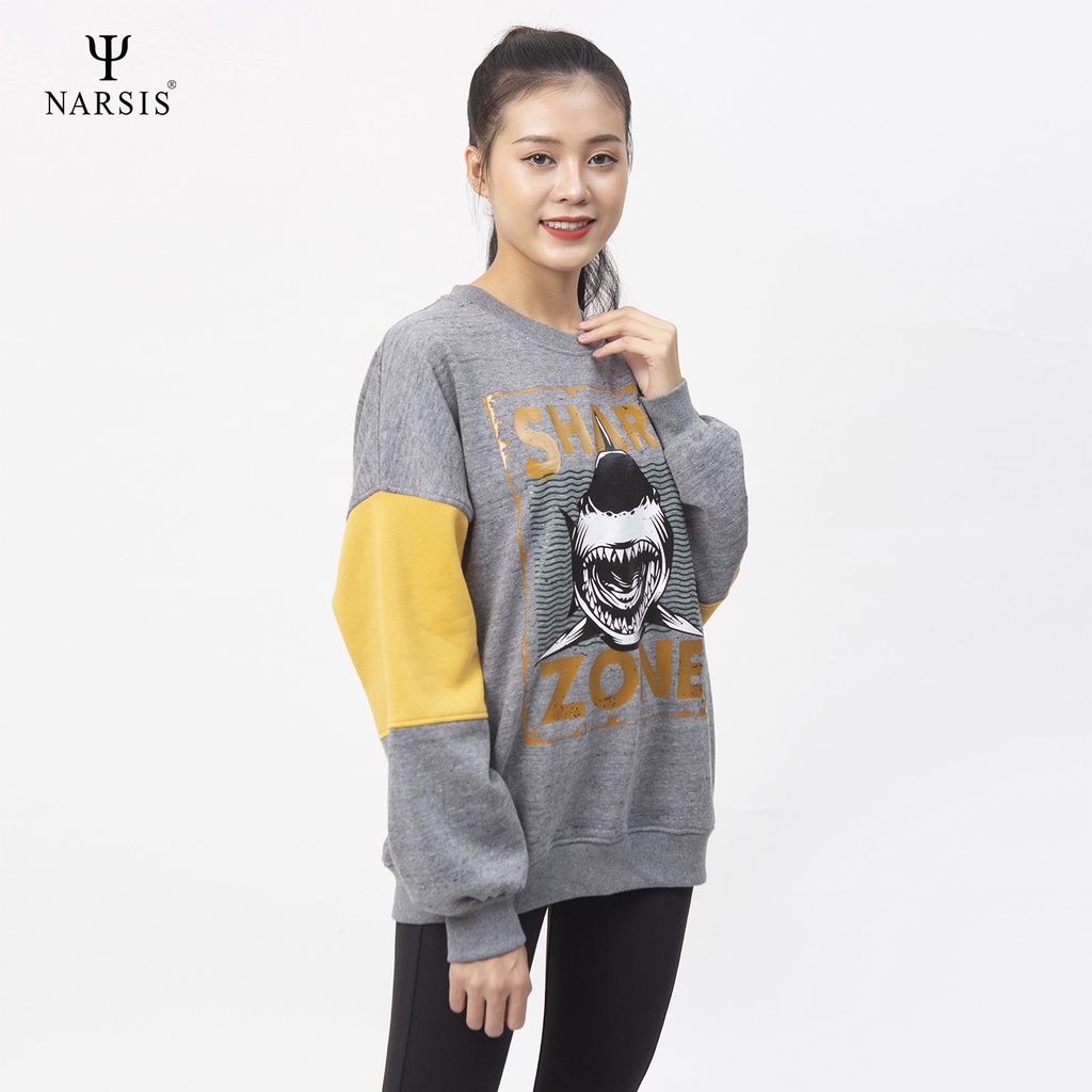 Áo thu đông nữ Narsis D0022 nỉ zip ghi vân trắng phối vàng