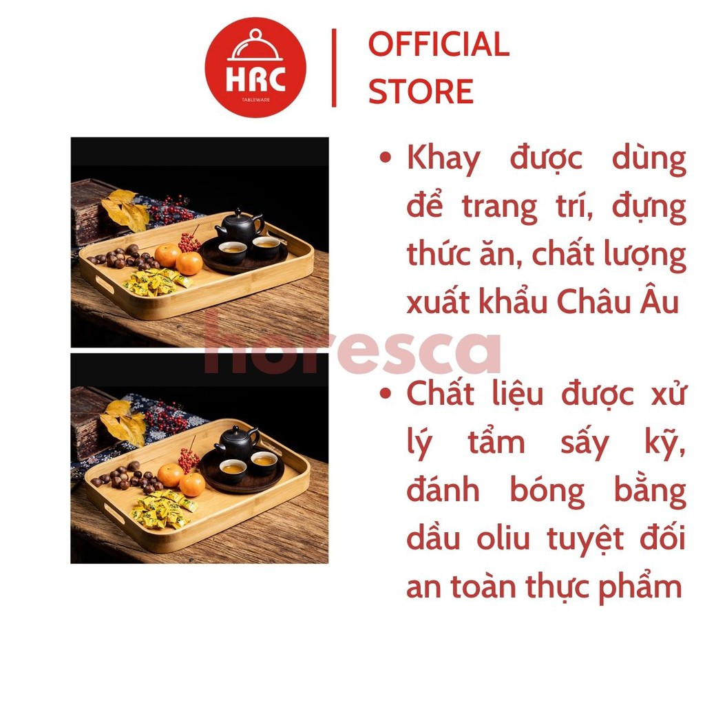 Khay trà gỗ tre tự nhiên cao cấp chữ nhật, bầu dục có tay cầm