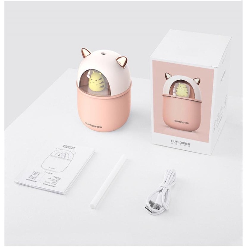 Máy tạo độ ẩm, Máy phun sương mini Humidifier 300ml, phun tinh dầu kèm đèn Led đẹp cute dễ thương