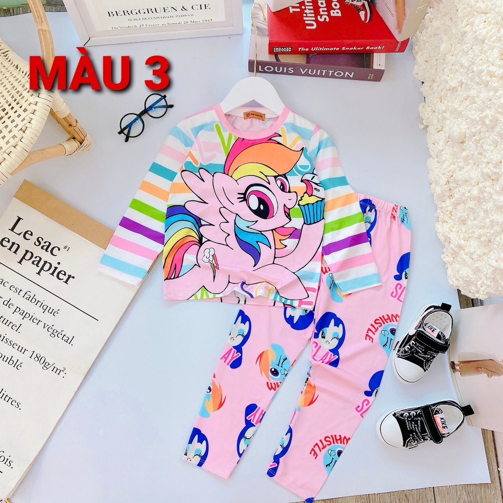 Bộ quần áo bé gái thun dài tay in 3D co giãn từ 8-18kg