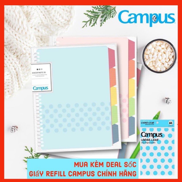 Sổ còng nhựa Campus B5 26 lỗ , 100 trang giấy kẻ ngang có chấm và 5 tab màu Binder Note J60