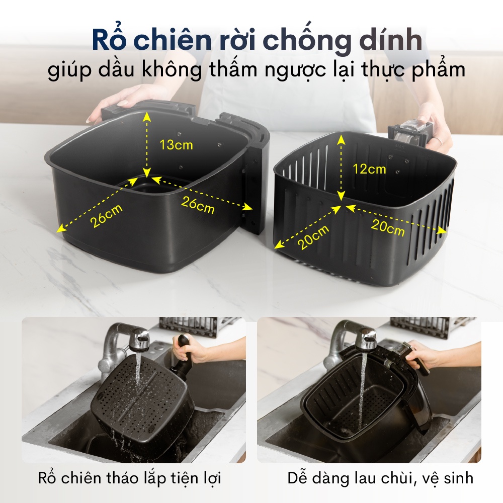 Nồi chiên không dầu FujiE AF7 7.5 lít , công suất 1700W đa chức năng cho gia đình 4-8 người, Bảo hành chính hãng 2 năm