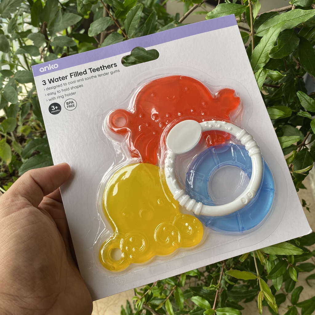 Bộ ngậm nướu Anko Water Filled Teethers bộ 3 chiếc kèm vòng giữ, chất liệu an toàn, dùng cho bé từ 3 tháng tuổi