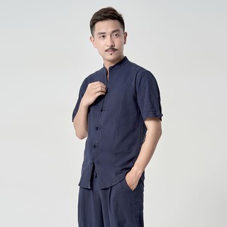 Áo sơ mi đũi nam cổ tàu cúc tết