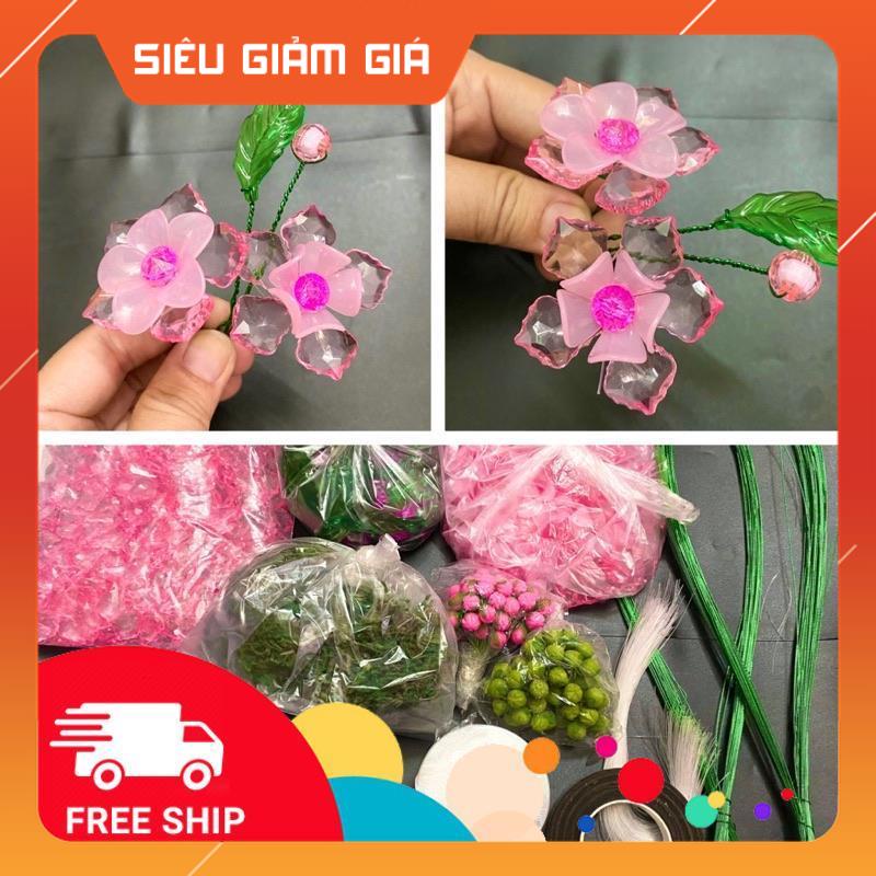 Set vật liệu khoảng 130 bông hoa mai đào handmade,không gồm gốc Handmade