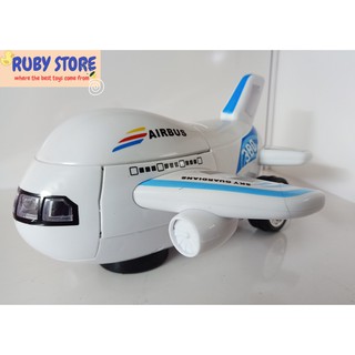 MÁY BAY BIẾN HÌNH ROBOT TỰ CHẠY CÓ ĐÈN LED VÀ ÂM THANH SÔI ĐỘNG Dùng pin
