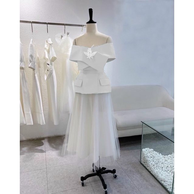 SÉT ÁO + CHÂN VÁY BẸT VAI PHỐI MÀU  ( áo, chân váy, hoa cài áo , dây nịt eo) full size S/M/L/XL